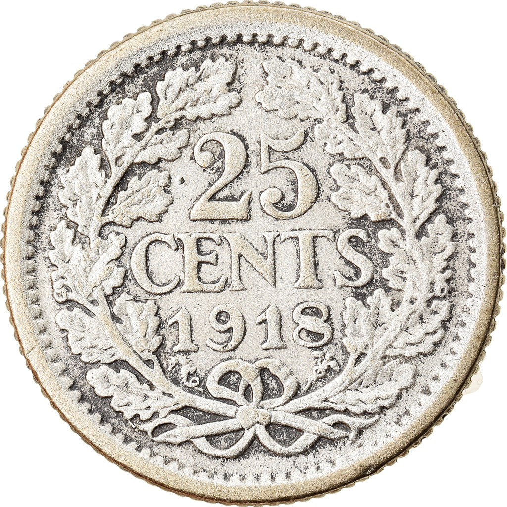 Coin, Netherlands, Wilhelmina I, 25 Cents, 1918, VF(30-35), Silver, KM:146