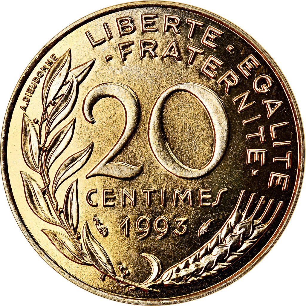 Coin, France, Marianne, 20 Centimes, 1993, Paris, Medal alignment, MS(65-70)