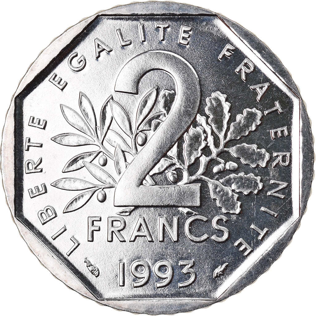 Coin, France, Semeuse, 2 Francs, 1993, Medal alignment, MS(65-70), Nickel