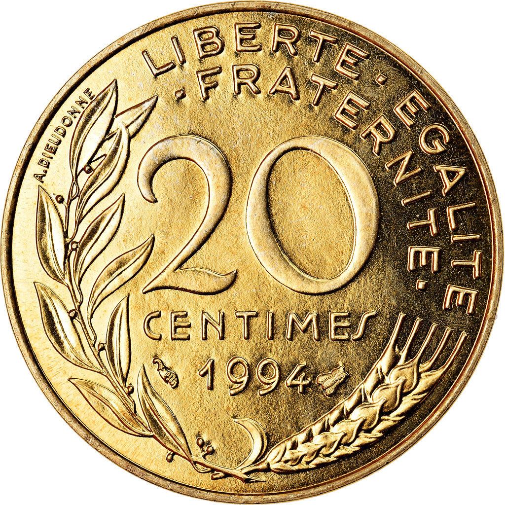 Moneta, Francia, Marianne, 20 Centimes, 1994, Paris, BU, FDC, Alluminio-bronzo