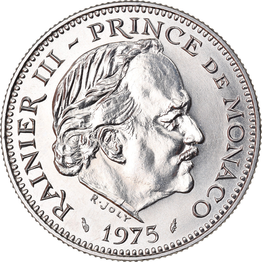 Coin, Monaco, Rainier III, 5 Francs, 1975, MS(63), Copper-nickel, KM:150