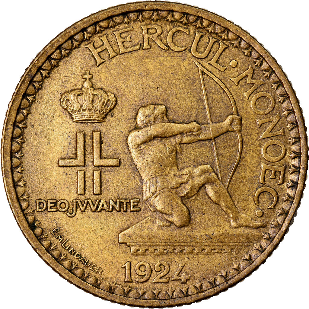 Coin, Monaco, Louis II, 2 Francs, 1924, Poissy, EF(40-45), Aluminum-Bronze