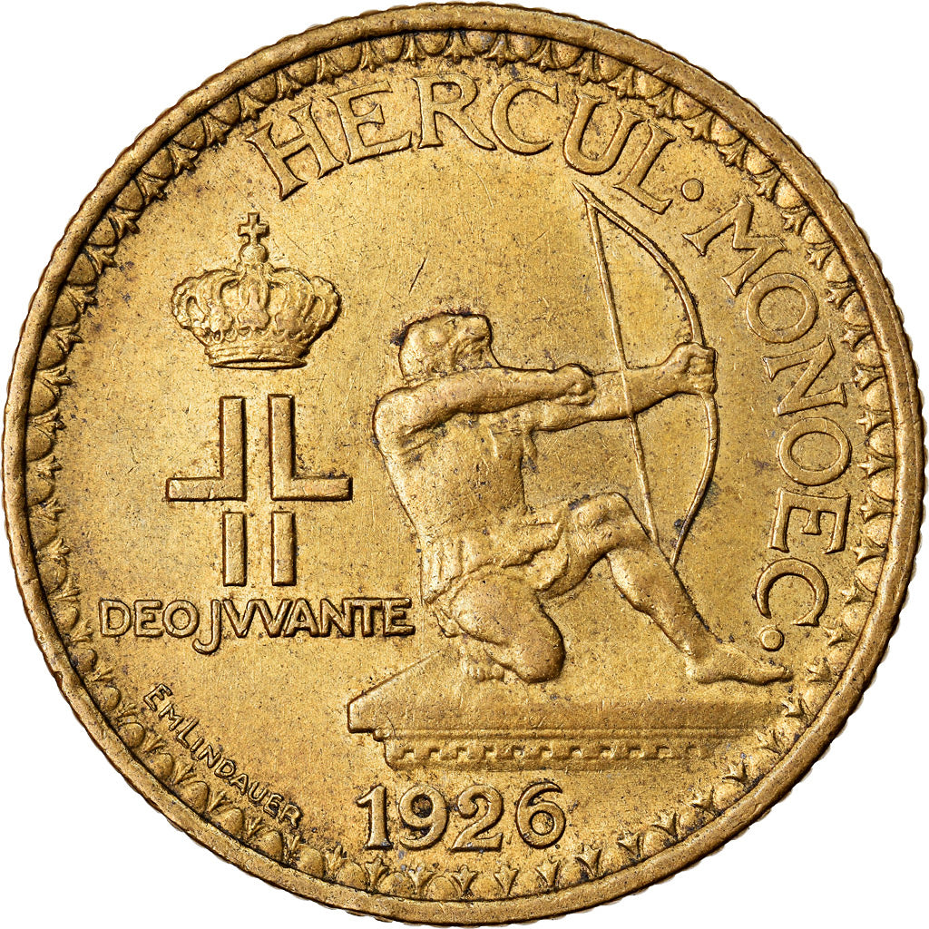 Coin, Monaco, Louis II, 2 Francs, 1926, Poissy, AU(55-58), Aluminum-Bronze