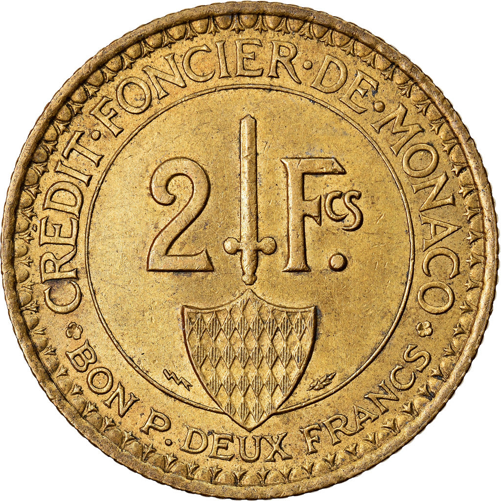 Coin, Monaco, Louis II, 2 Francs, 1926, Poissy, AU(55-58), Aluminum-Bronze