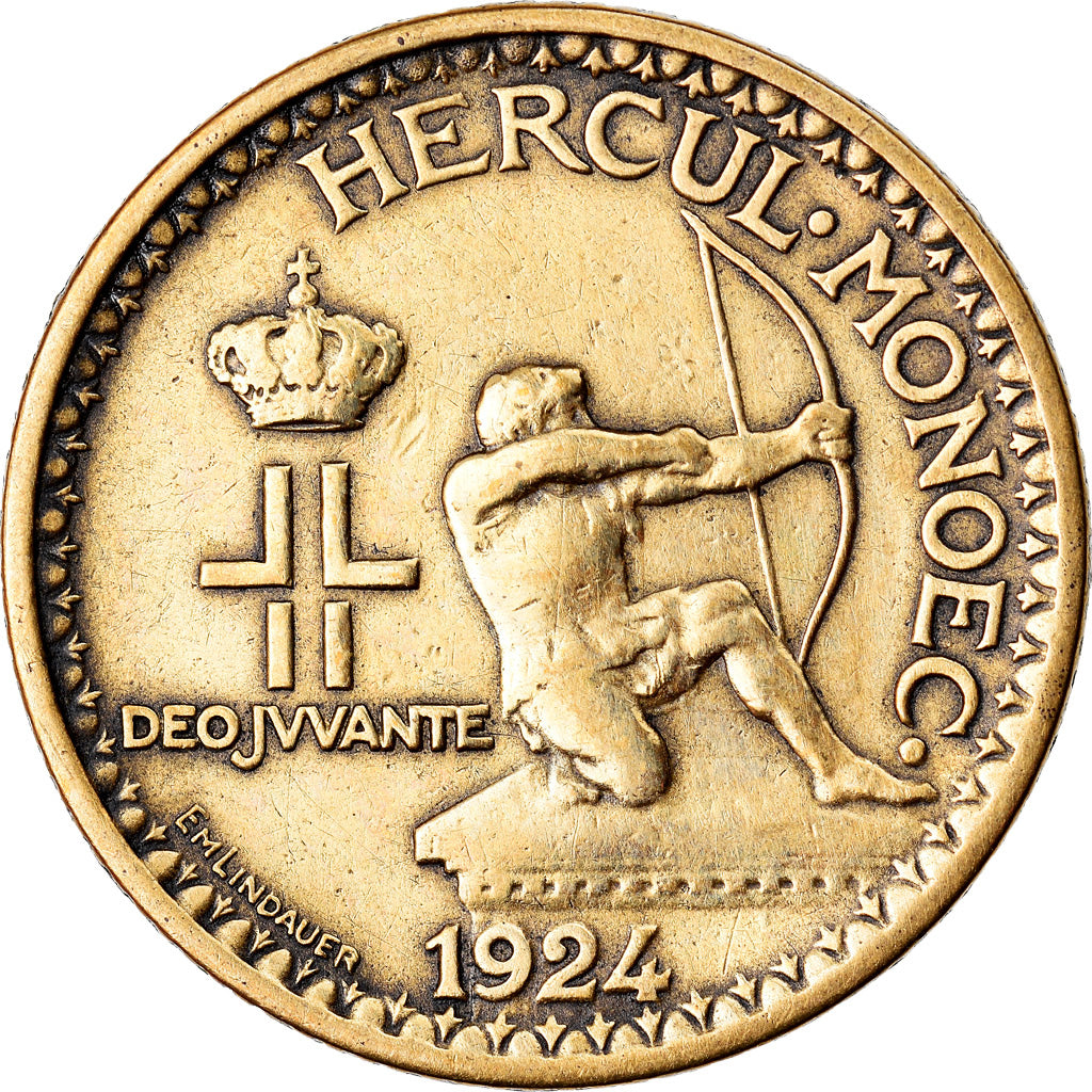 Moneta, Monaco, Louis II, Franc, 1924, Poissy, EF(40-45), Aluminium-Brąz