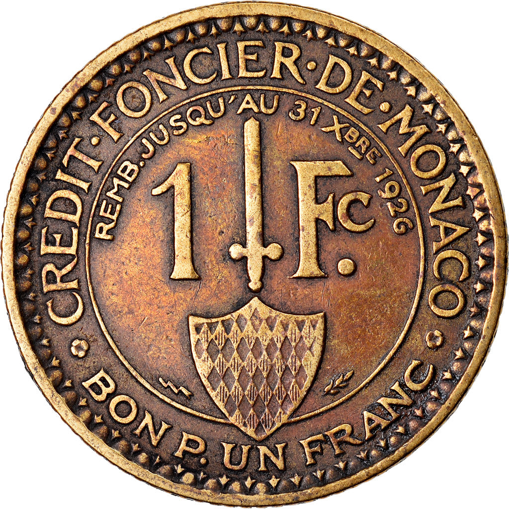 Moneta, Monaco, Louis II, Franc, 1924, Poissy, EF(40-45), Aluminium-Brąz