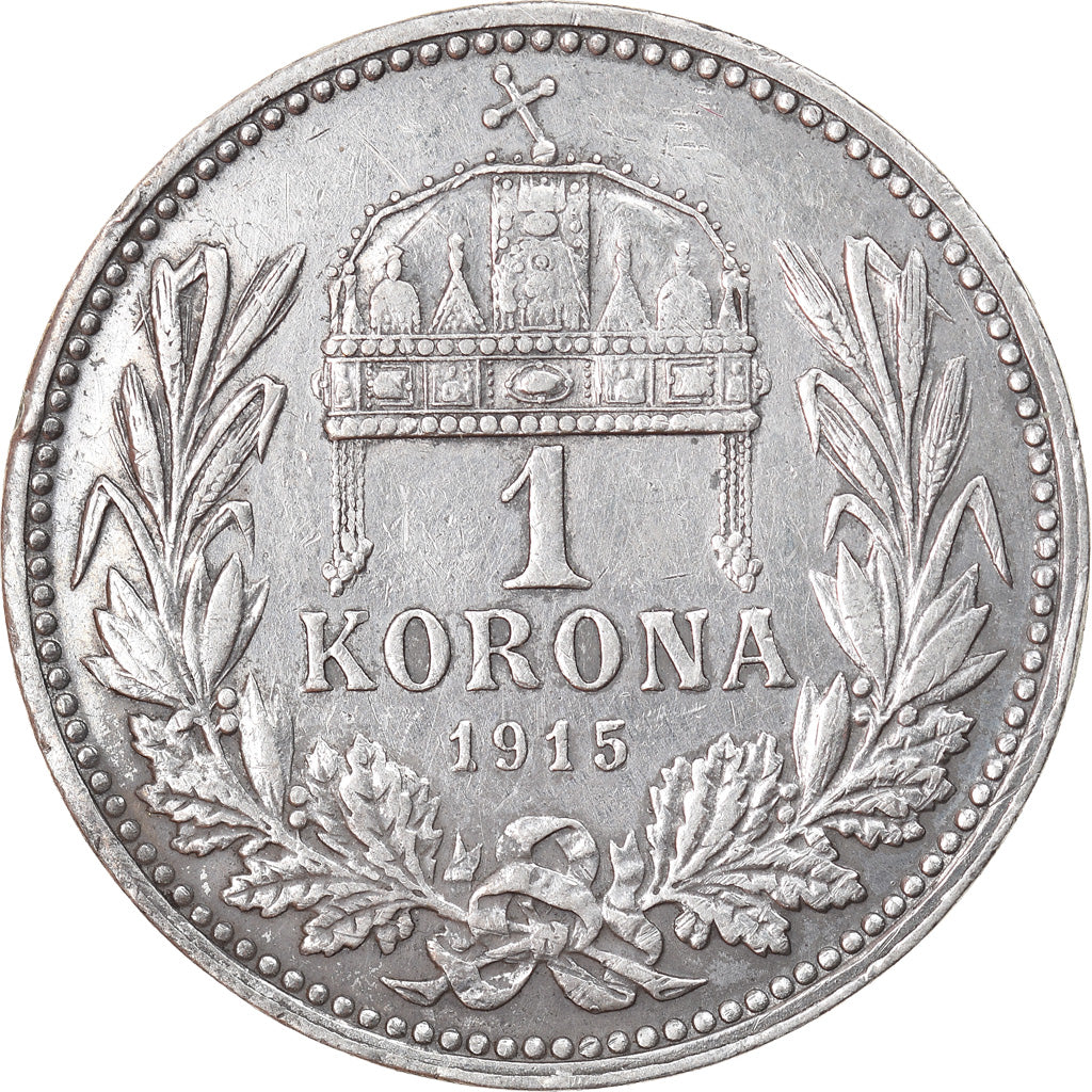 Moneta, Ungheria, Franz Joseph I, Korona, 1915, Kremnitz, BB+, Argento, KM:492