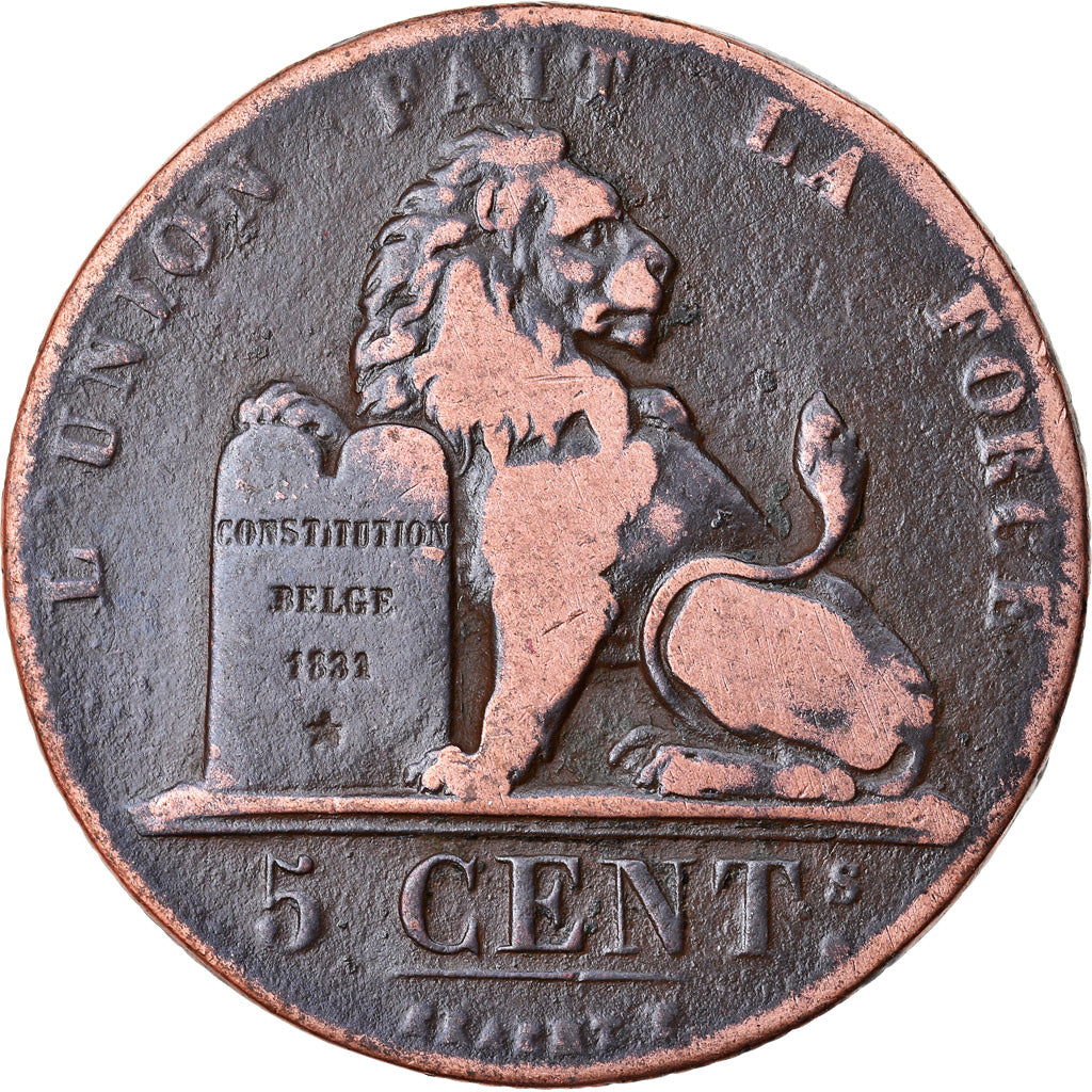 Coin, Belgium, Leopold I, 5 Centimes, 1833, VF(20-25), Copper, KM:5.2