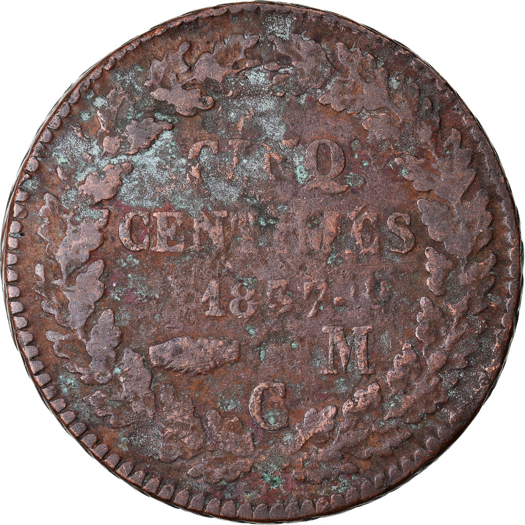 Coin, Monaco, Honore V, 5 Centimes, Cinq, 1837, Monaco, F(12-15), Copper