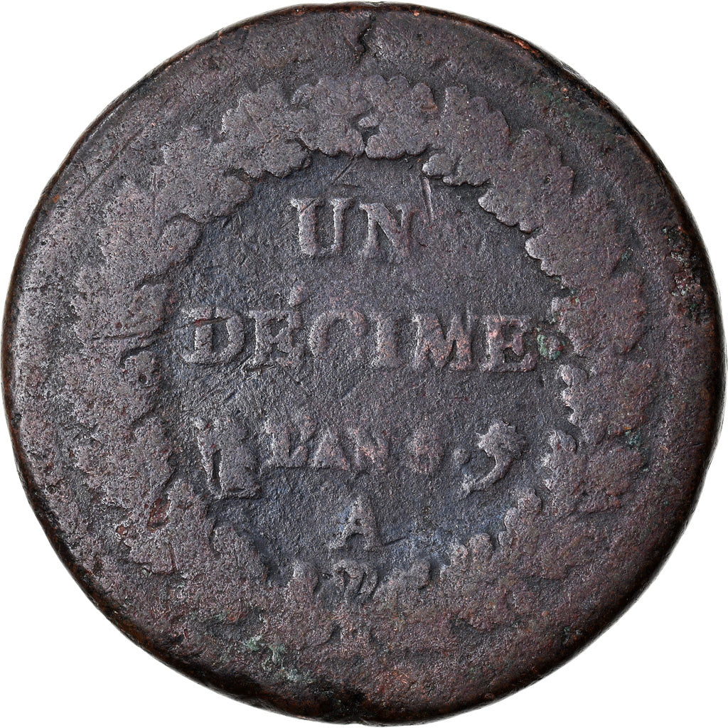 Moneta, Francja, Dupré, Decime, 1796, Paris, F(12-15), Bronze, KM:645.1
