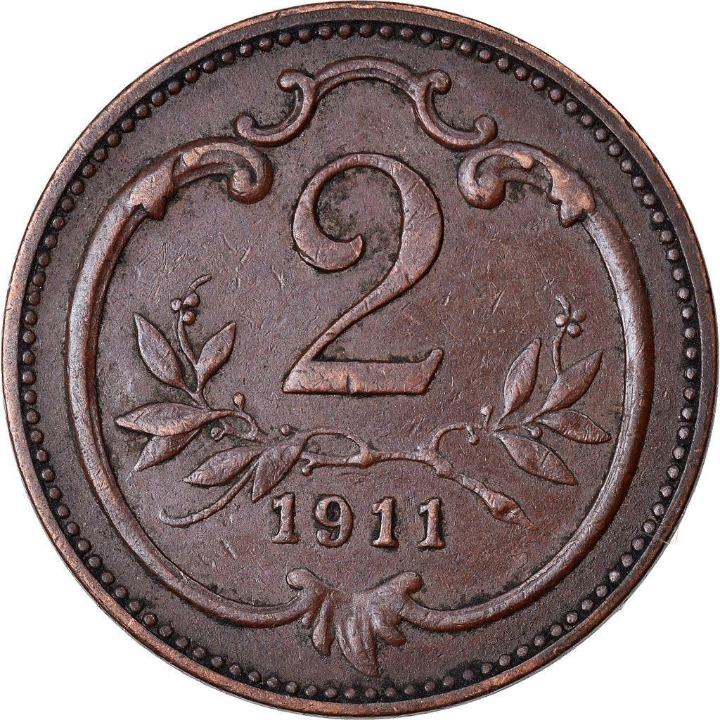 Coin, Austria, Franz Joseph I, 2 Heller, 1911, AU(50-53), Bronze, KM:2801