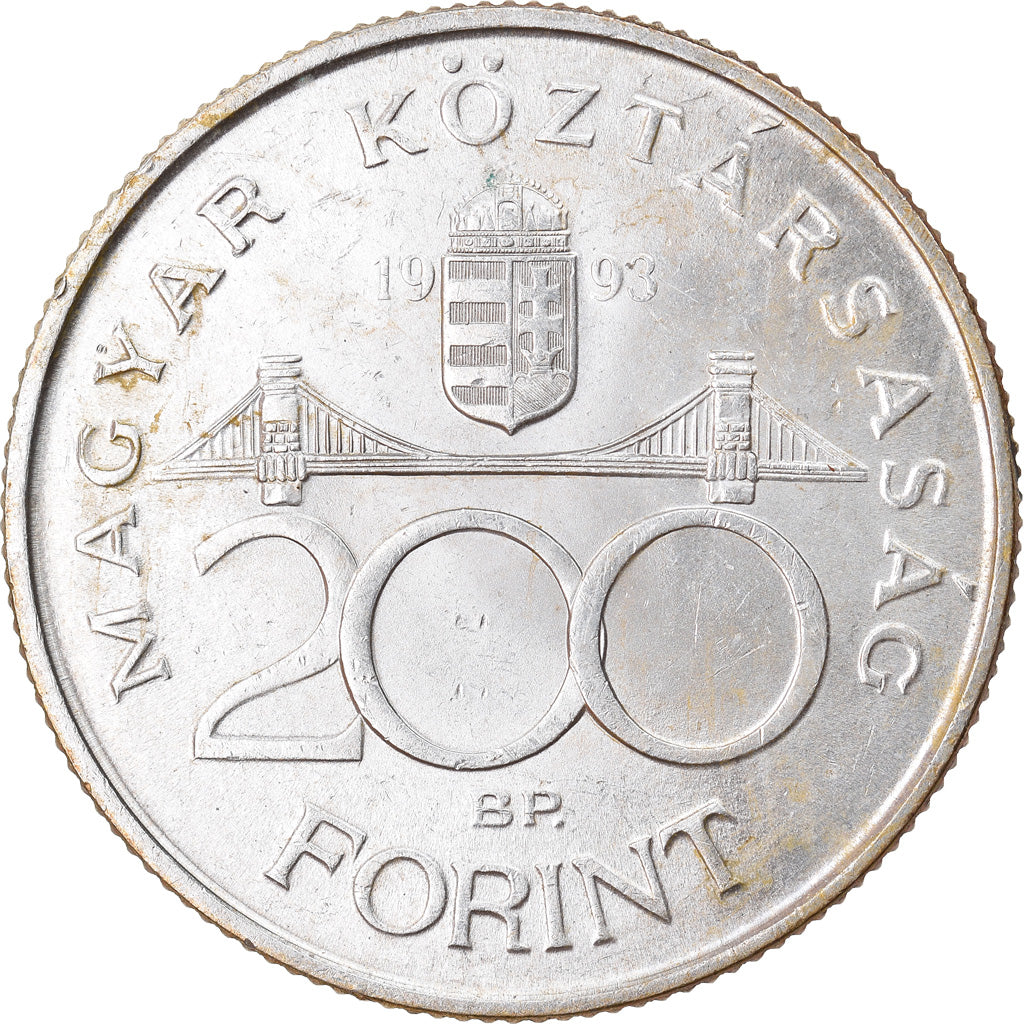 Moneda, Hungría, 200 Forint, 1993, MBC+, Plata, KM:689