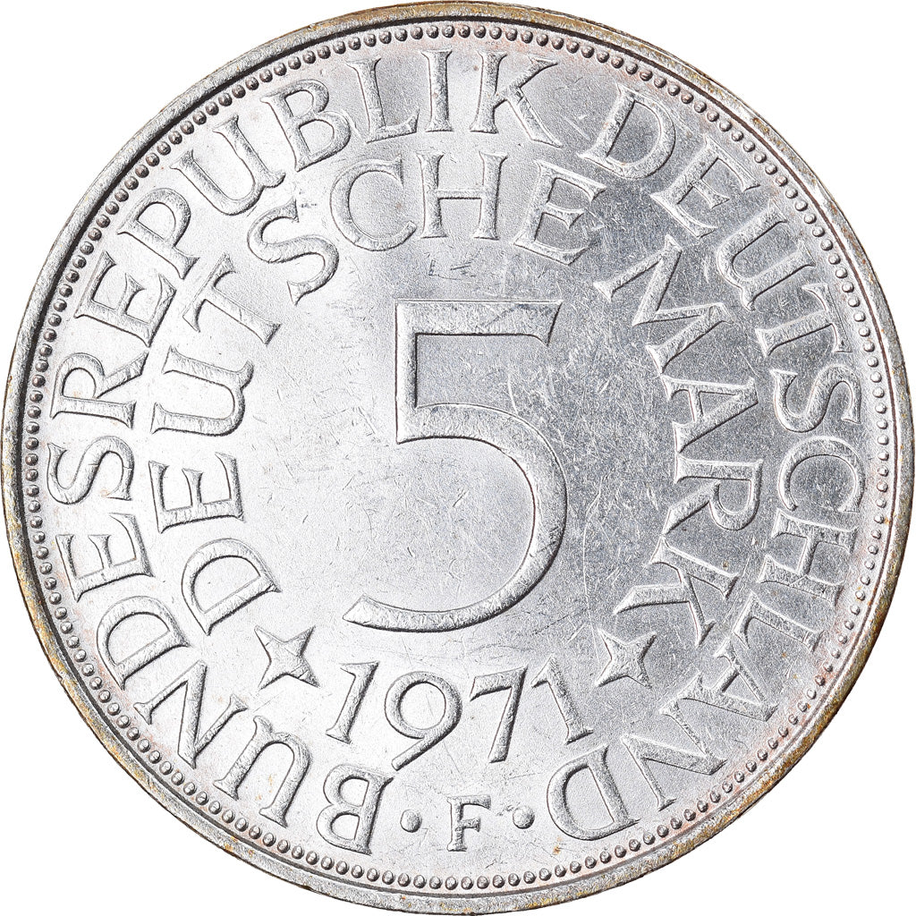 Coin, GERMANY - FEDERAL REPUBLIC, 5 Mark, 1971, Stuttgart, AU(50-53), Silver
