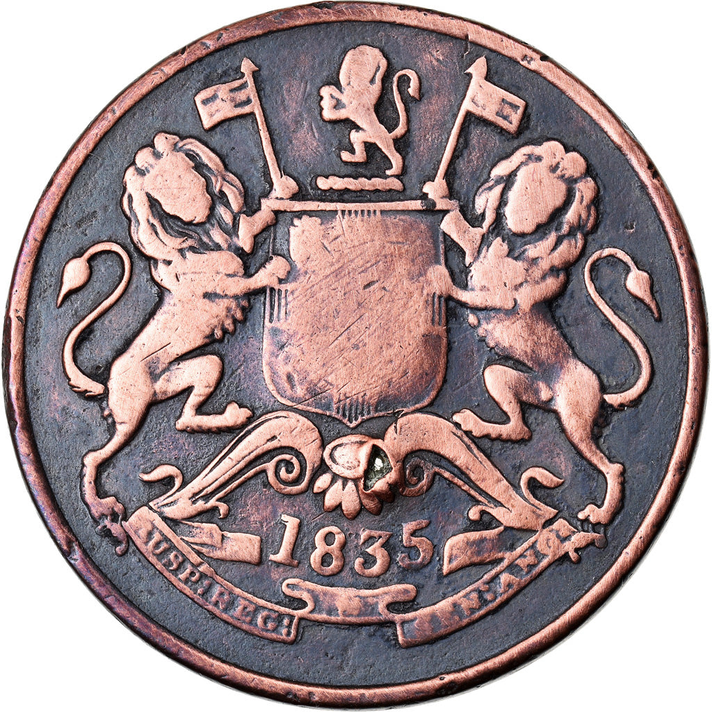 Moeda, ÍNDIA - BRITÂNICA, 1/2 Anna, 1835, Bombay, VF(20-25), Cobre, KM:447.1