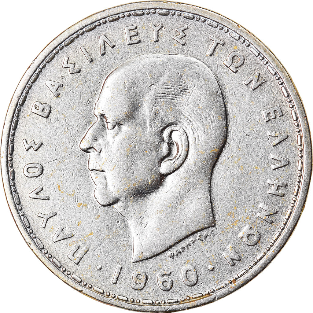 Coin, Greece, Paul I, 20 Drachmai, 1960, VF(30-35), Silver, KM:85