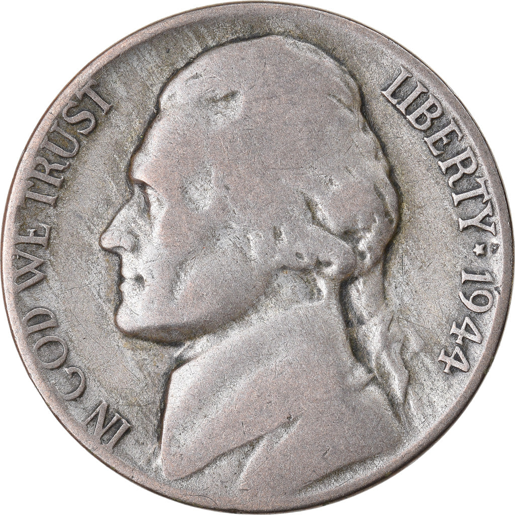 Moeda, Estados Unidos da América, Jefferson Nickel, 5 Cents, 1944, U.S. Mint