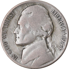 Moeda, Estados Unidos da América, Jefferson Nickel, 5 Cents, 1944, U.S. Mint