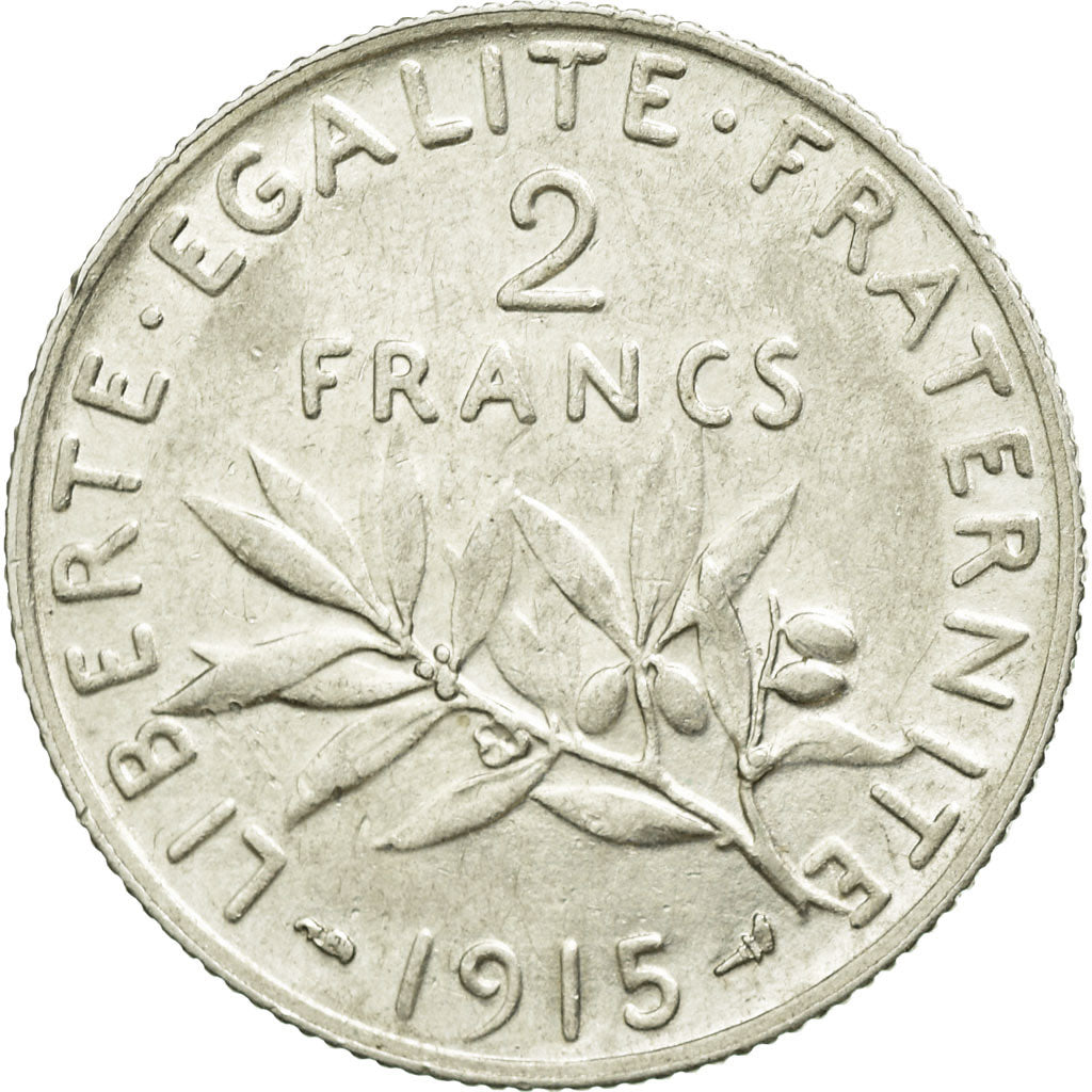 Coin, France, Semeuse, 2 Francs, 1915, Paris, AU(55-58), Silver, KM:845.1