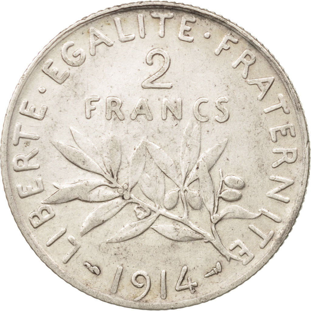 France, Semeuse, 2 Francs, 1914, Paris, EF(40-45), Silver, KM:845.1, Gadoury:532