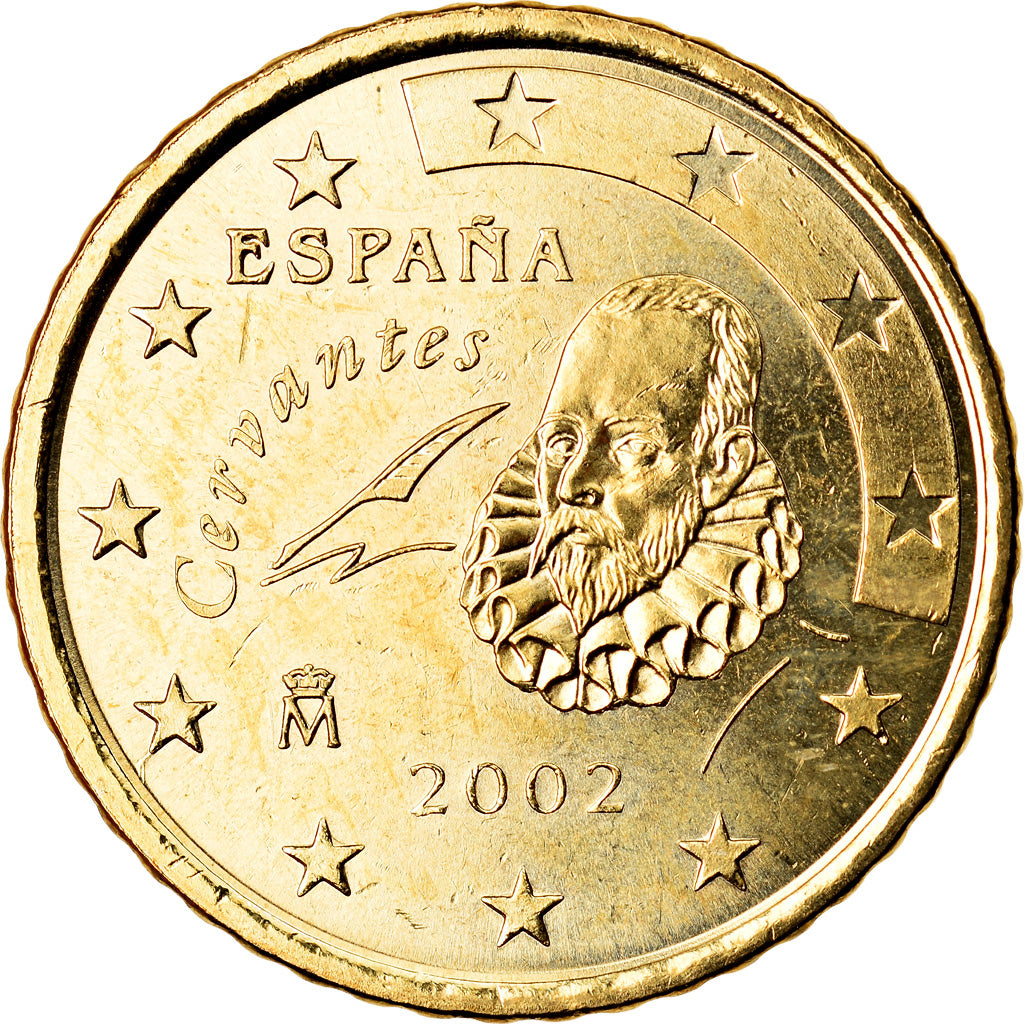 Spagna, 50 Euro Cent, 2002, SPL, Ottone, KM:1045