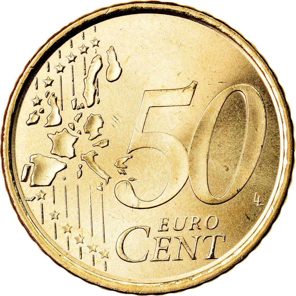 Spagna, 50 Euro Cent, 2002, SPL, Ottone, KM:1045