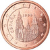 España, 2 Euro Cent, 1999, MBC+, Cobre chapado en acero, KM:1041