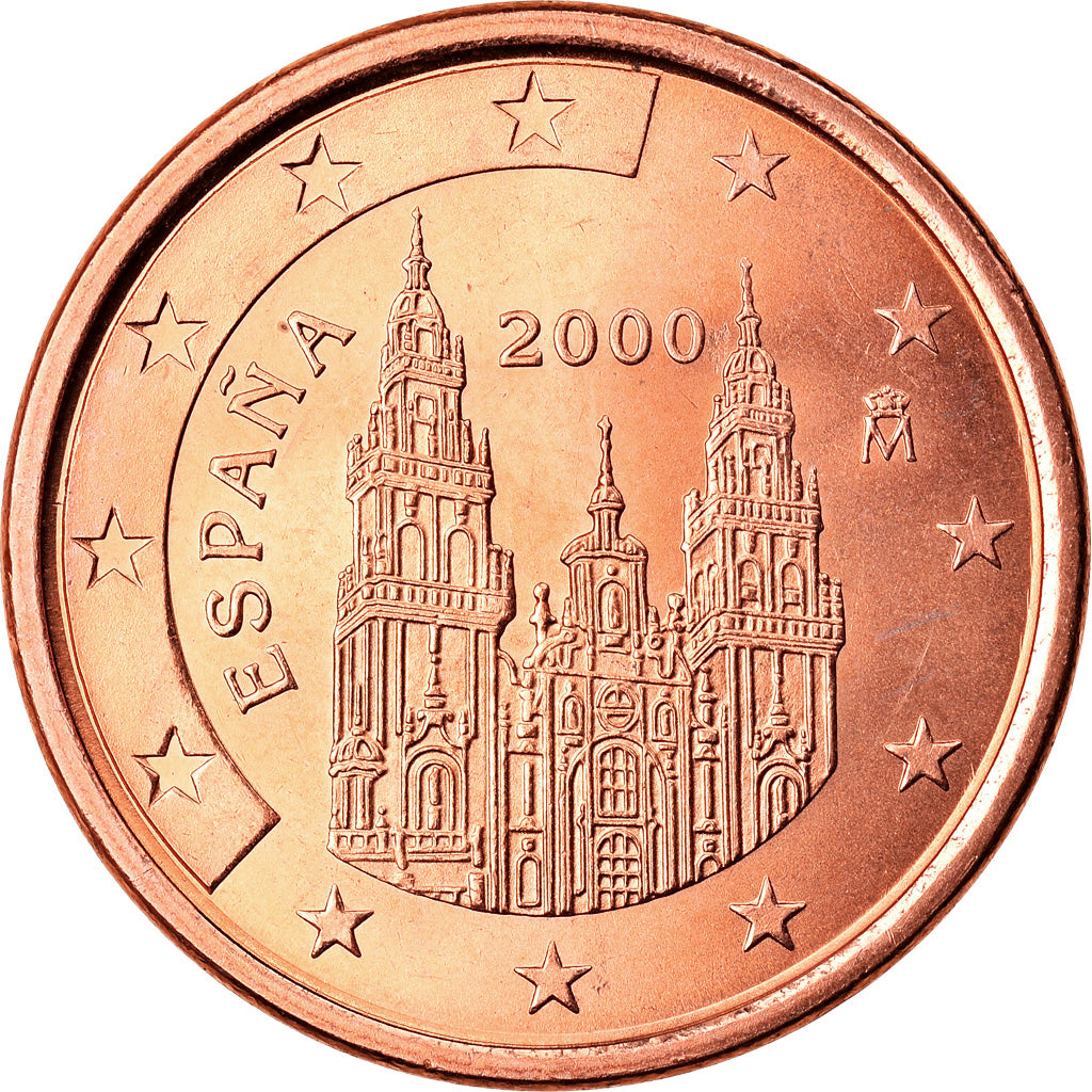 Spain, 5 Euro Cent, 2000, AU(50-53), Copper Plated Steel, KM:1042