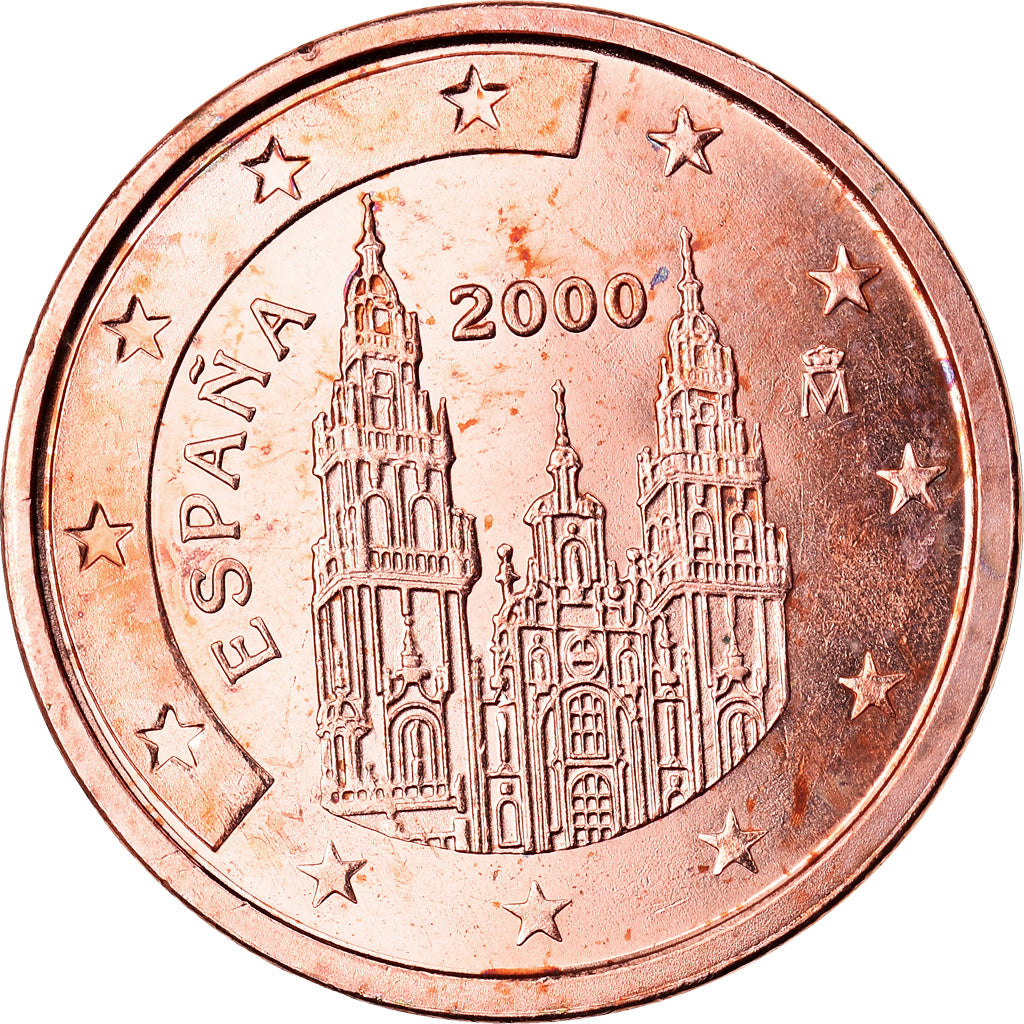 España, 2 Euro Cent, 2000, MBC+, Cobre chapado en acero, KM:1041