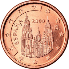 Espanha, Euro Cent, 2000, AU(50-53), Aço Cromado a Cobre, KM:1040
