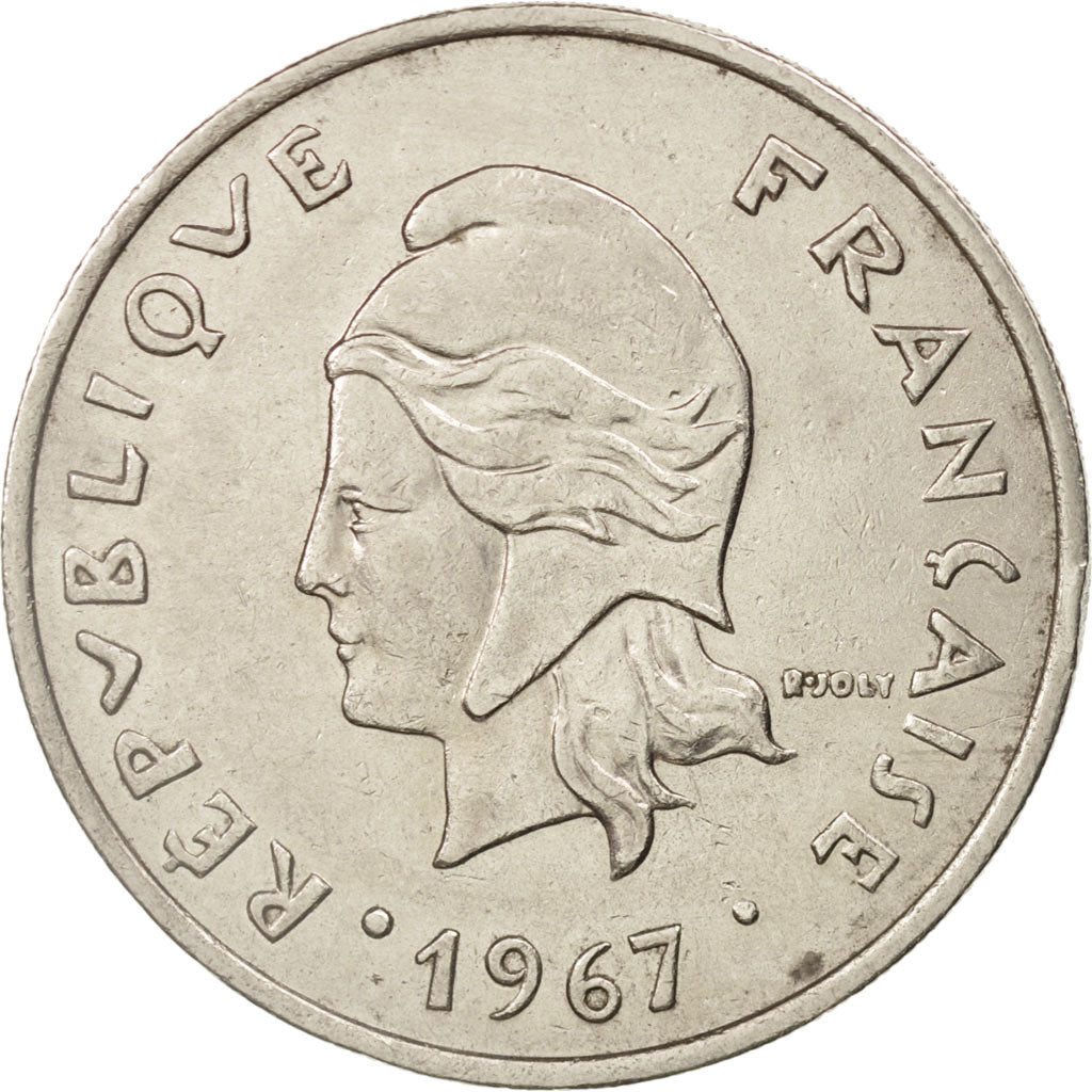 New Caledonia, 20 Francs, 1967, Paris, AU(50-53), Nickel, KM:6
