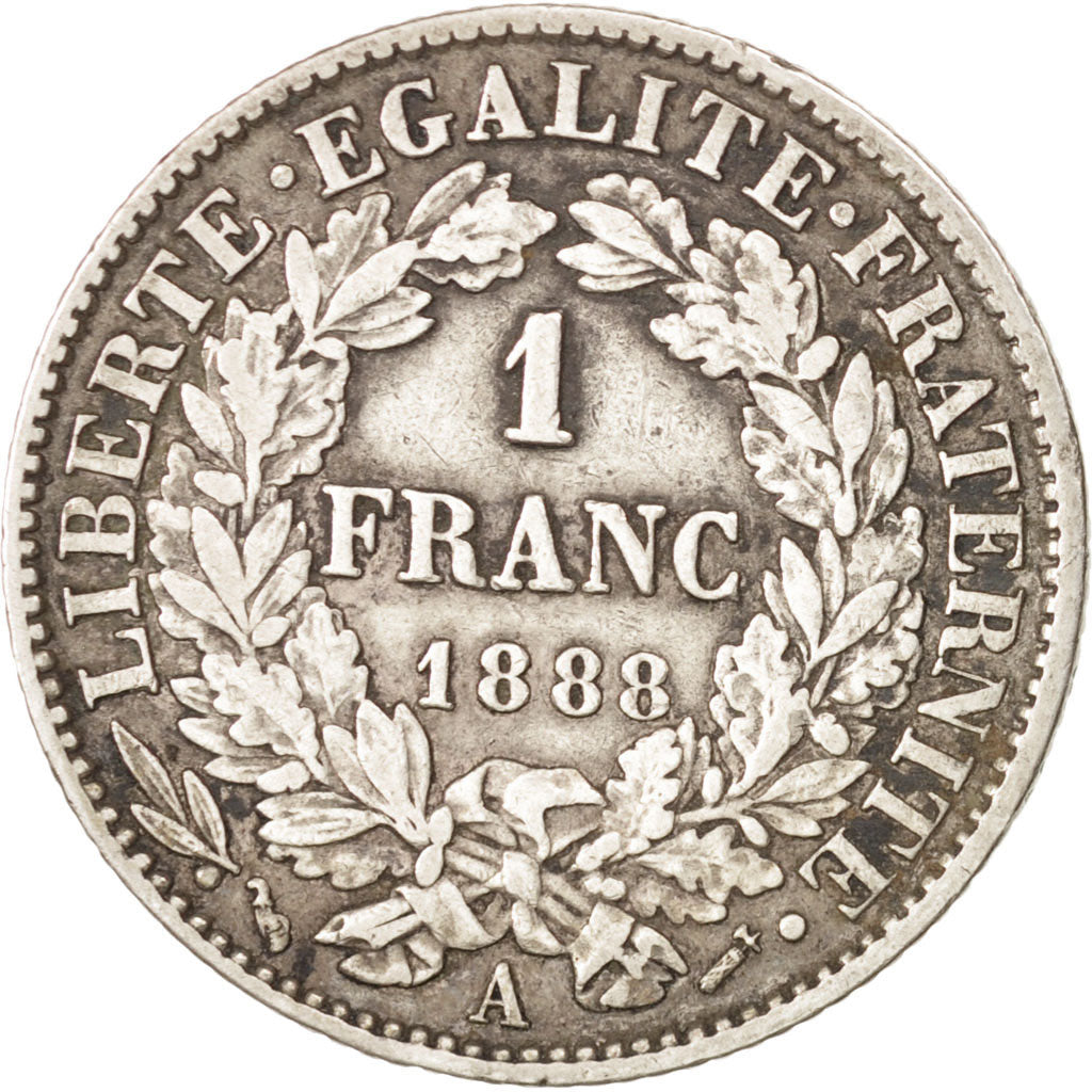 France, Cérès, Franc, 1888, Paris, EF(40-45), Silver, KM:822.1, Gadoury:465a