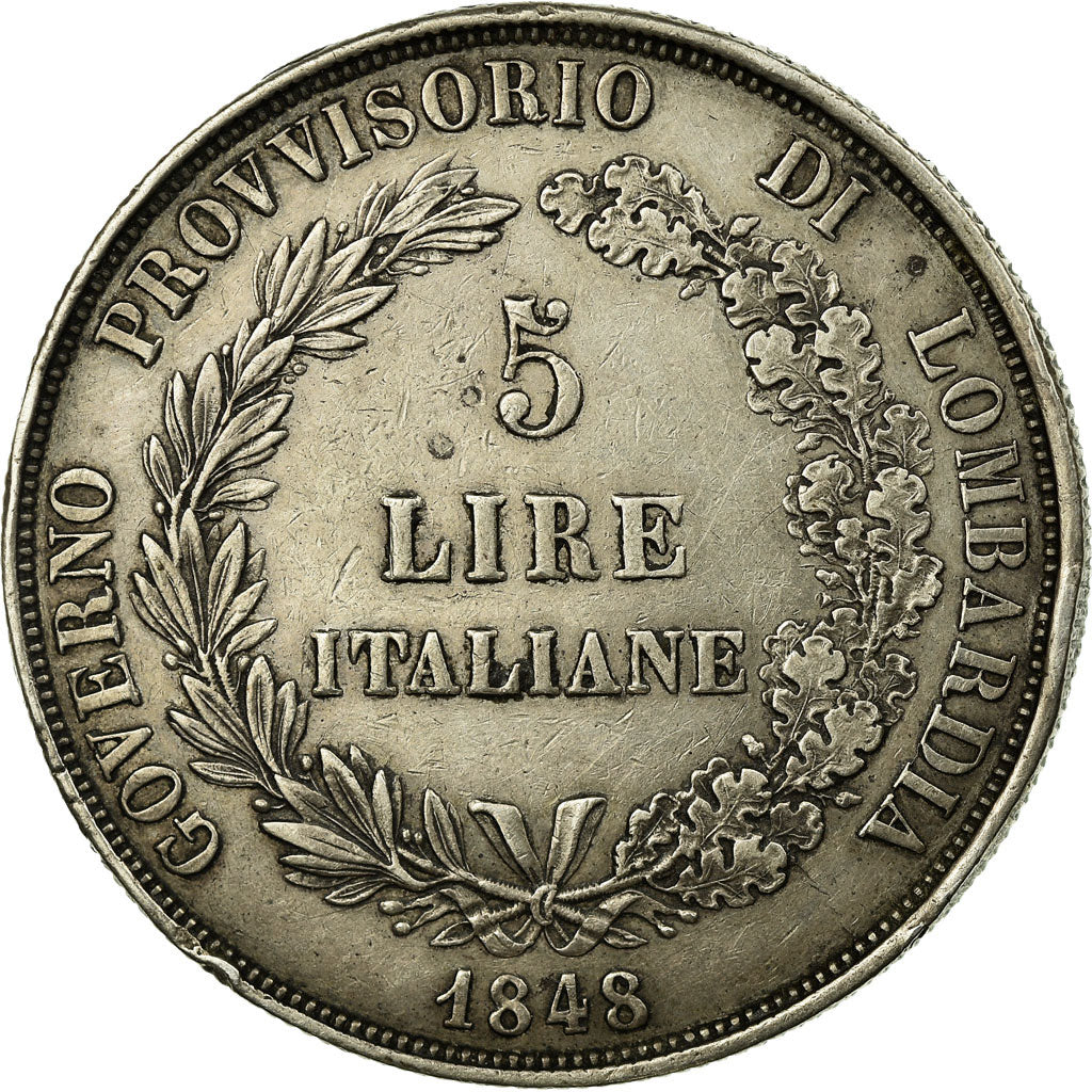 Italy, 5 Lire, 1848, Milan, Silver, EF(40-45), KM:22.1