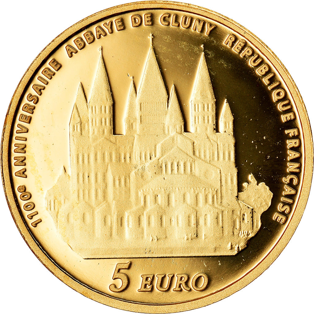 France, 5 Euro, Abbaye de Cluny, Europa, 2010, BE, MS(65-70), Gold
