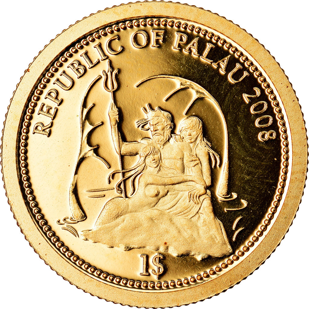 Coin, Palau, Le Requin gris, Dollar, 2008, BE, MS(65-70), Gold, KM:163