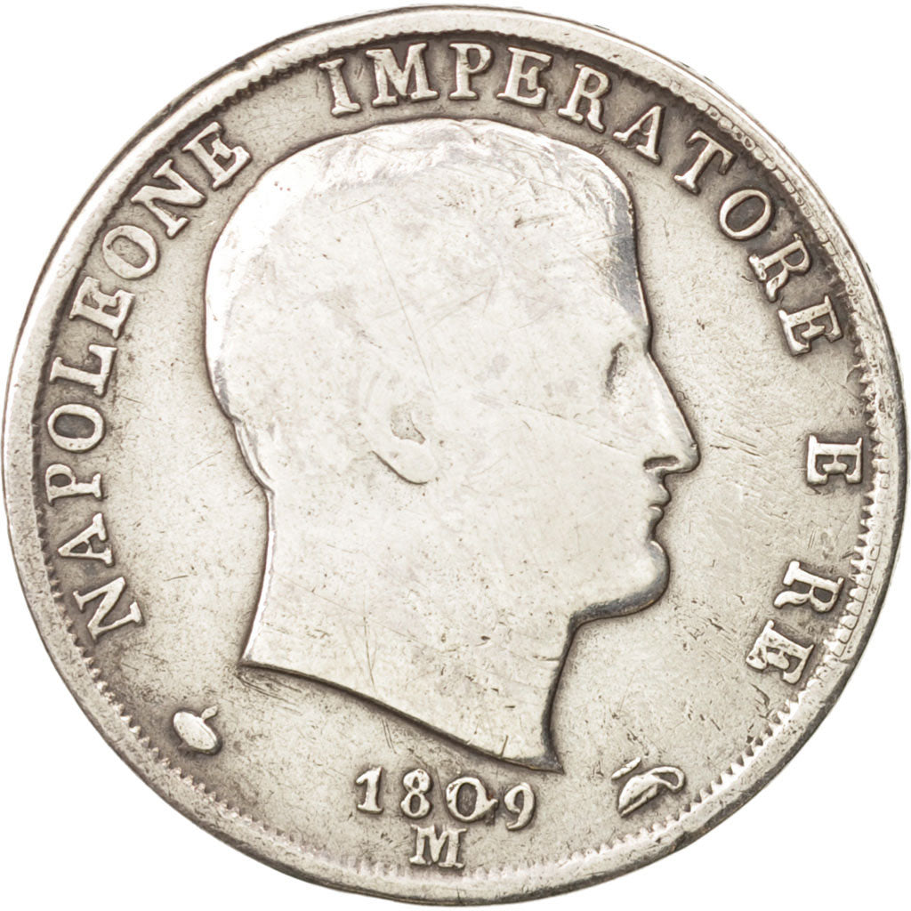 ITALIAN STATES, KINGDOM OF NAPOLEON, 2 Lire, 1809, Milan, VF(30-35),KM 9.1