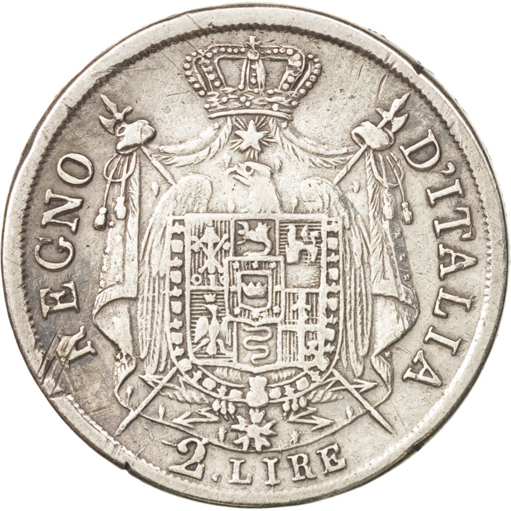 ITALIAN STATES, KINGDOM OF NAPOLEON, 2 Lire, 1809, Milan, VF(30-35),KM 9.1