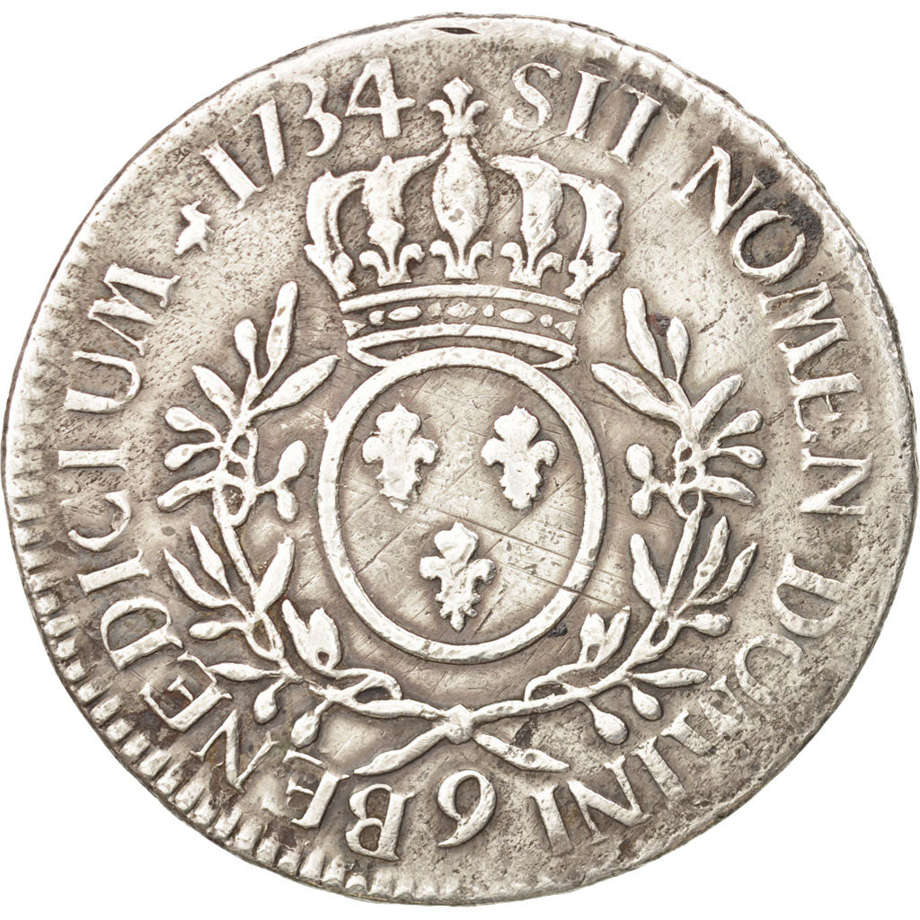 France, Louis XV, Écu aux branches d'olivier,1734, Rennes, VF(30-35),KM 486.26