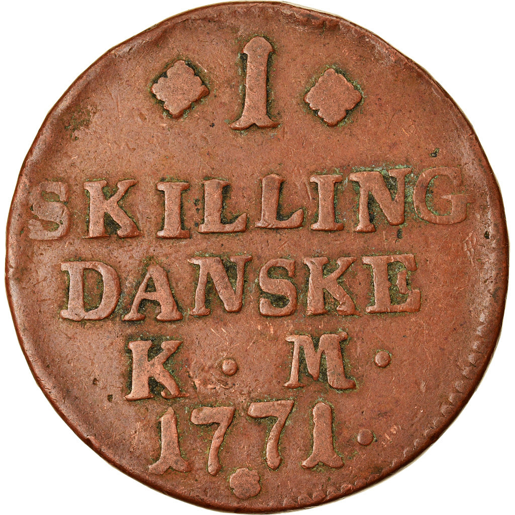 Moeda, Dinamarca, Christian VII, Skilling, 1771, Copenhagen, EF(40-45), Cobre