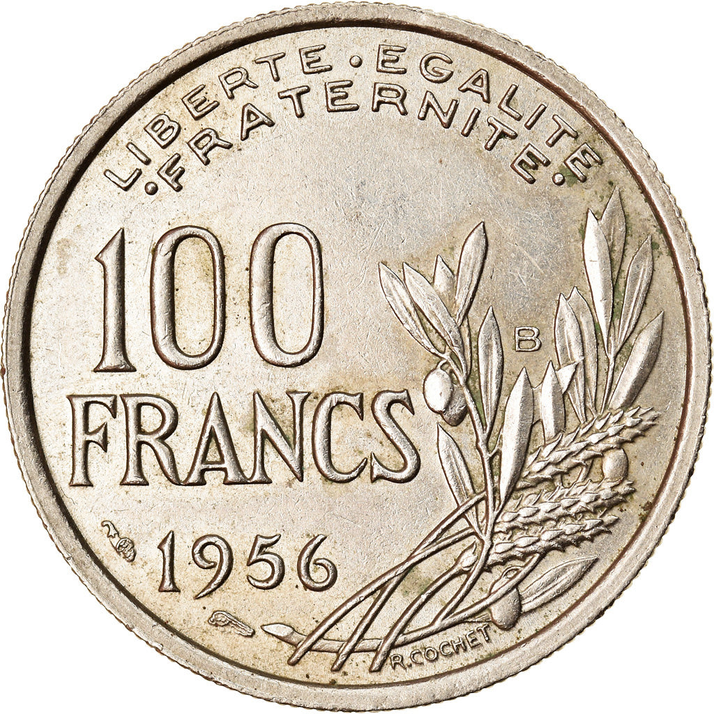 Moeda, França, Cochet, 100 Francs, 1956, Beaumont - Le Roger, EF(40-45)