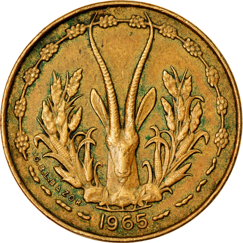 Coin, West African States, 5 Francs, 1965, EF(40-45), Aluminum-Nickel-Bronze