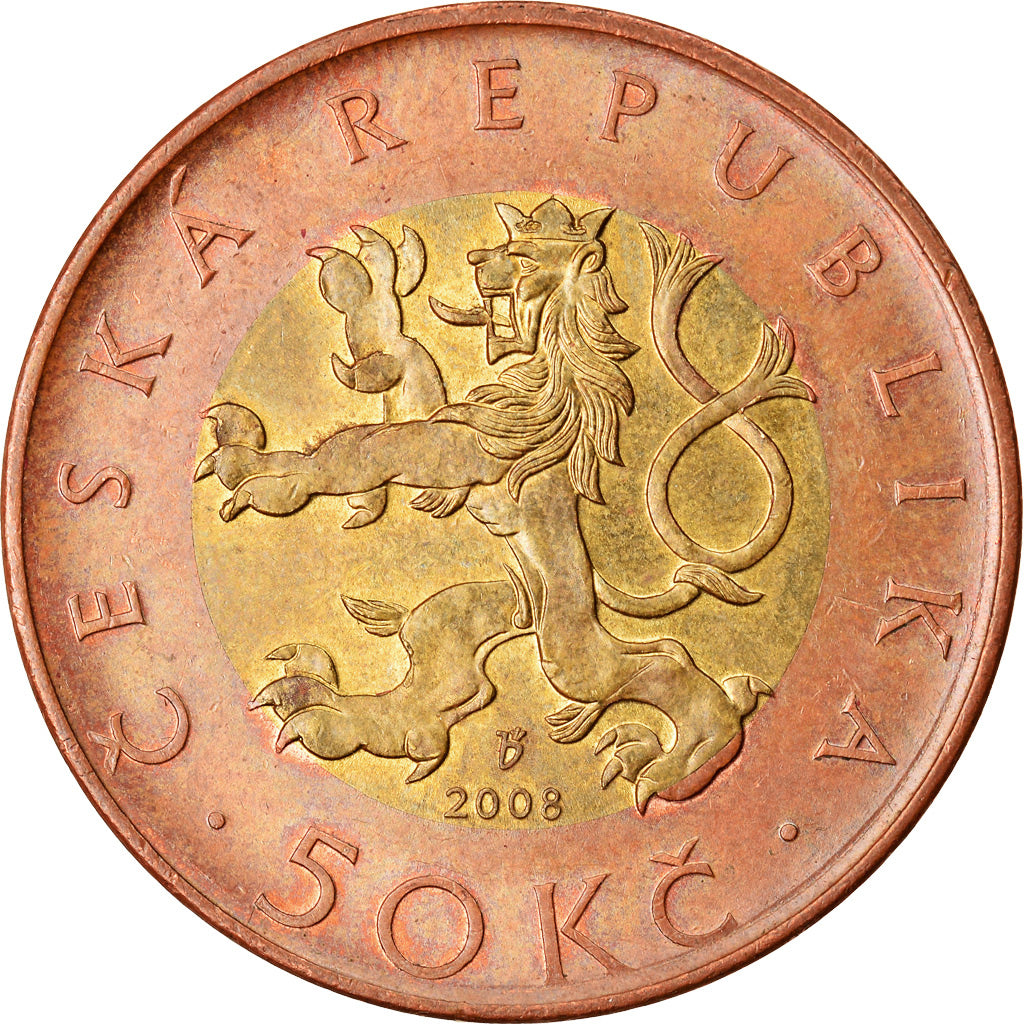 Coin, Czech Republic, 50 Korun, 2008, EF(40-45), Bi-Metallic, KM:1