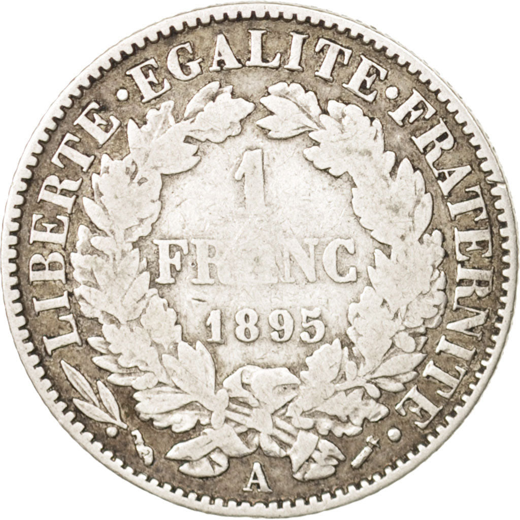 France, Cérès, Franc, 1895, Paris, VF(20-25), Silver, KM:822.1, Gadoury:465a