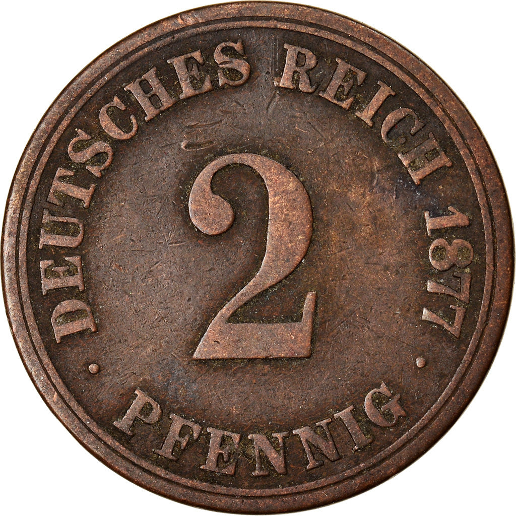 Moneta, GERMANIA - IMPERO, Wilhelm I, 2 Pfennig, 1877, Berlin, MB, Rame, KM:2