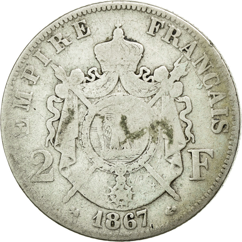 Münze, Frankreich, Napoleon III, Napoléon III, 2 Francs, 1867, Bordeaux, S
