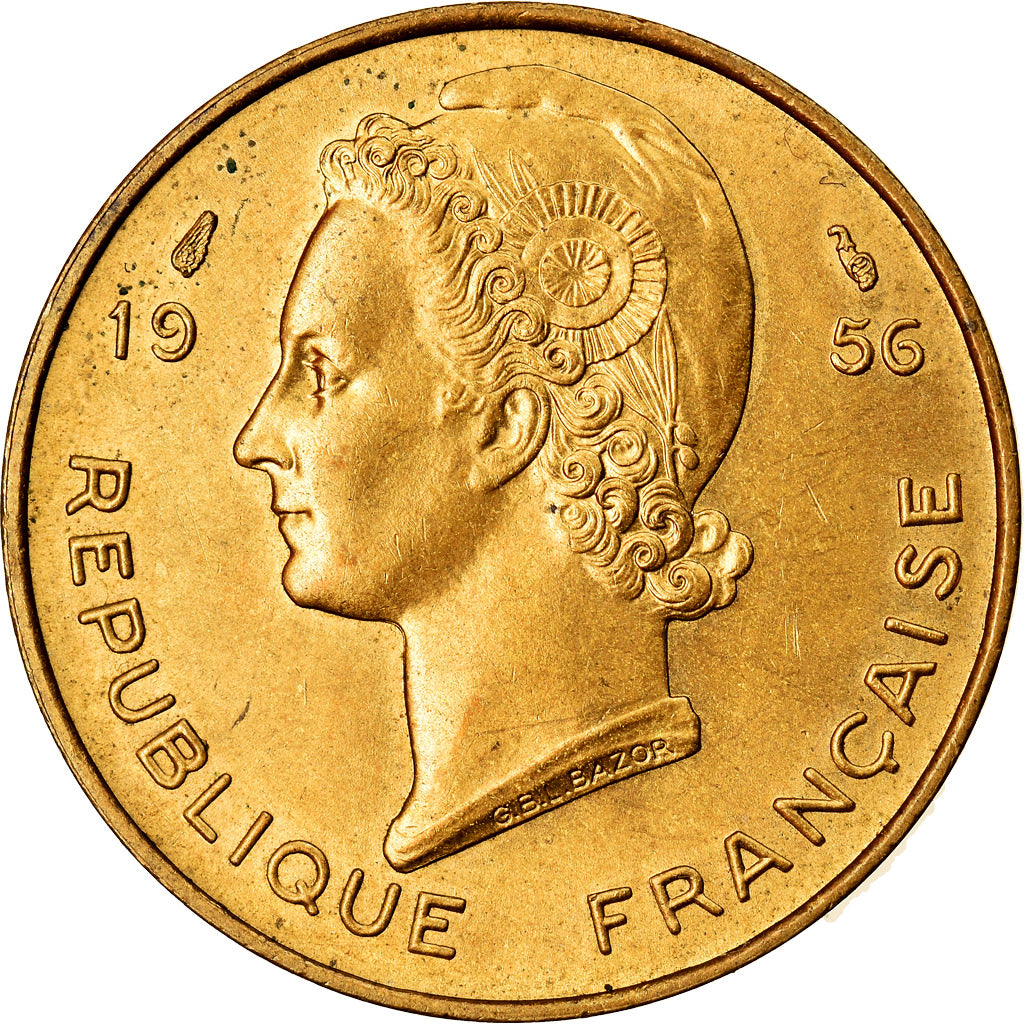 Munten, Frans West Afrika, 10 Francs, 1956, ZF+, Aluminum-Bronze, KM:6