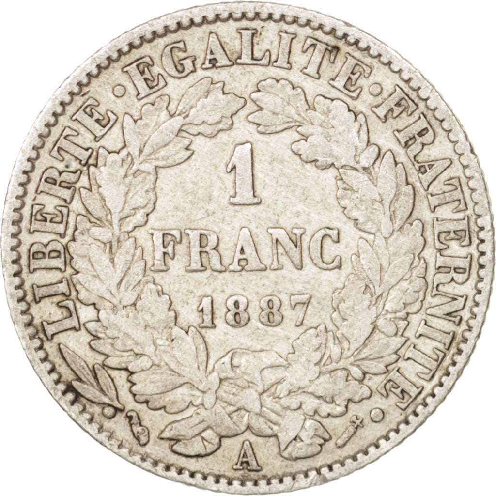 Coin, France, Cérès, Franc, 1887, Paris, VF(30-35), Silver, KM:822.1
