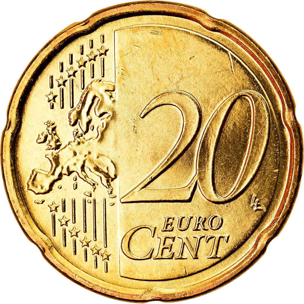 Grécia, 20 Euro Cent, 2010, MS(63), Latão, KM:212