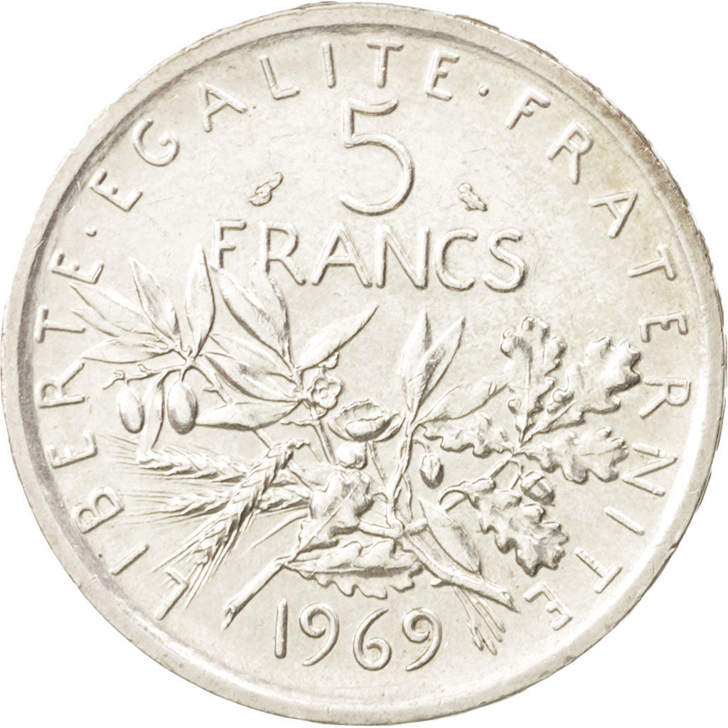Francia, Semeuse, 5 Francs, 1969, SPL-, Argento, KM:926, Gadoury:770