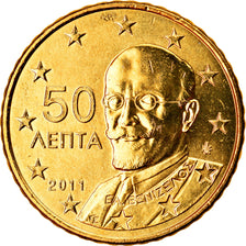 Grecja, 50 Euro Cent, 2011, MS(63), Mosiądz, KM:213
