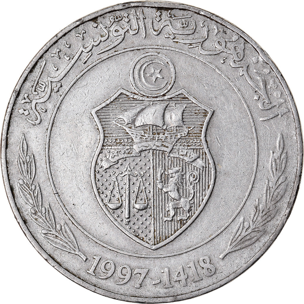 Coin, Tunisia, Dinar, 1997, EF(40-45), Copper-nickel, KM:347